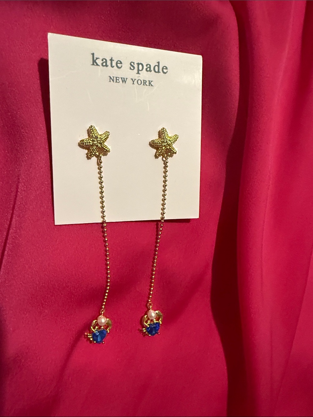kate spade Gold Crab Drop Earrings with Blue Gem Accents